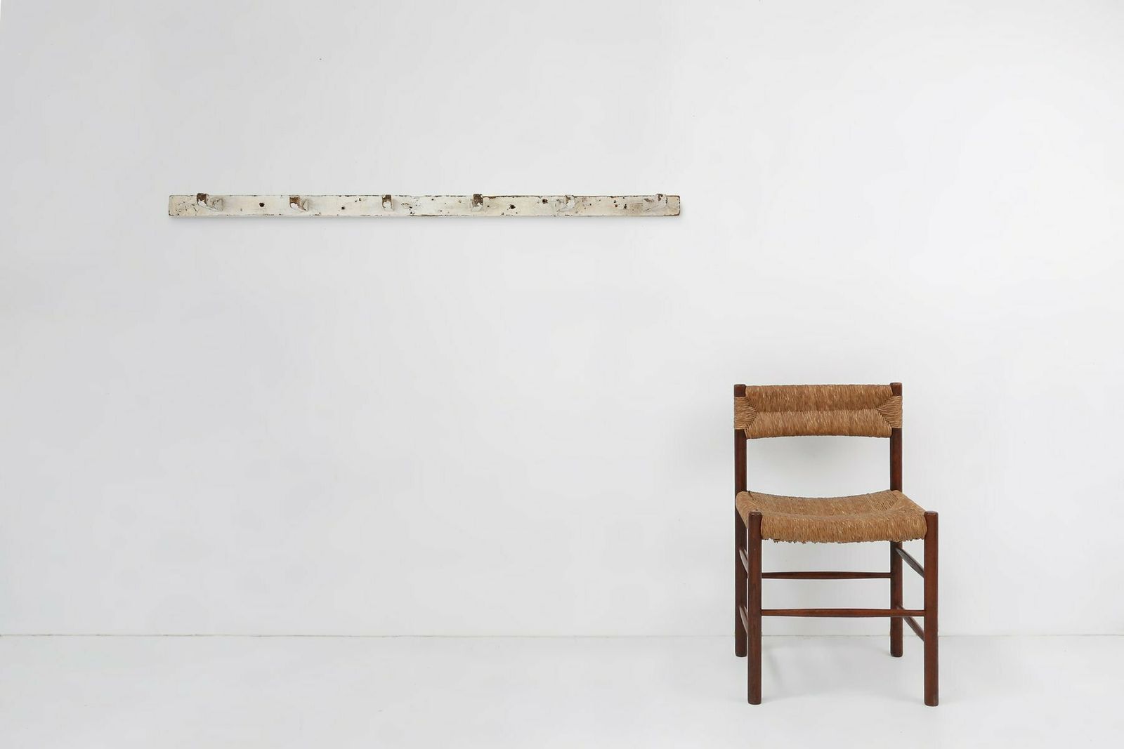 Industrial White Wall Mounted Coat Rack In Wood, Belgium, 1920s photo for sale