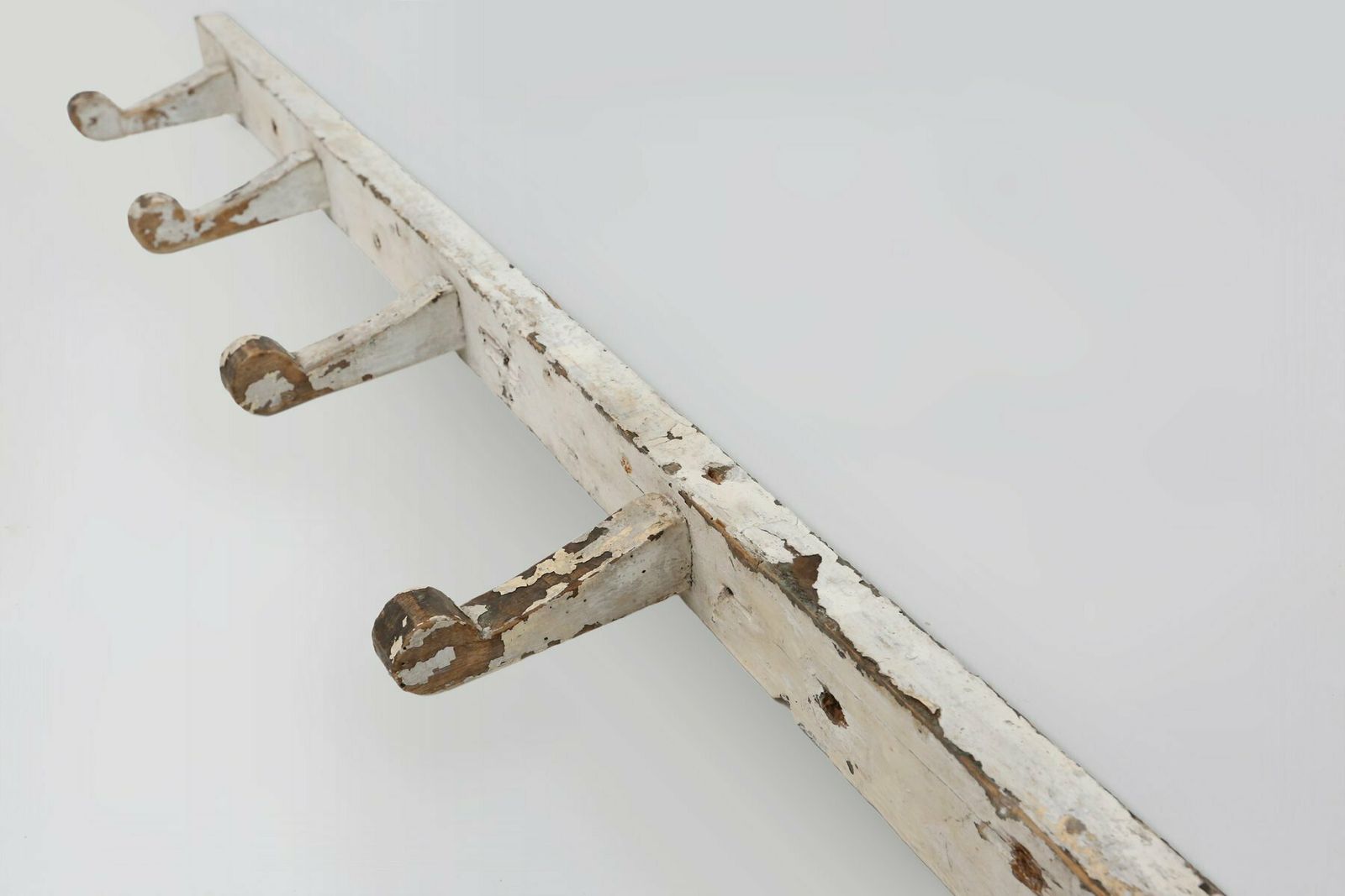 photo for sale Industrial White Wall Mounted Coat Rack In Wood, Belgium, 1920s