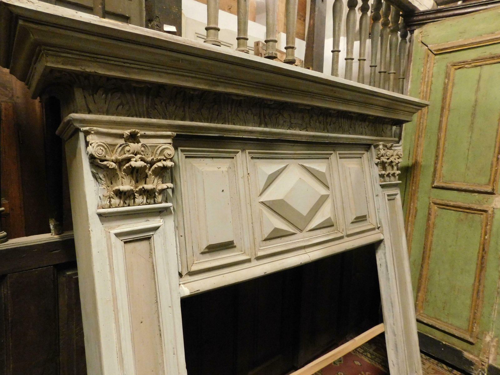 Fireplace In Gray Lacquered Wood With Sculpted Panels, Italy photo furniture