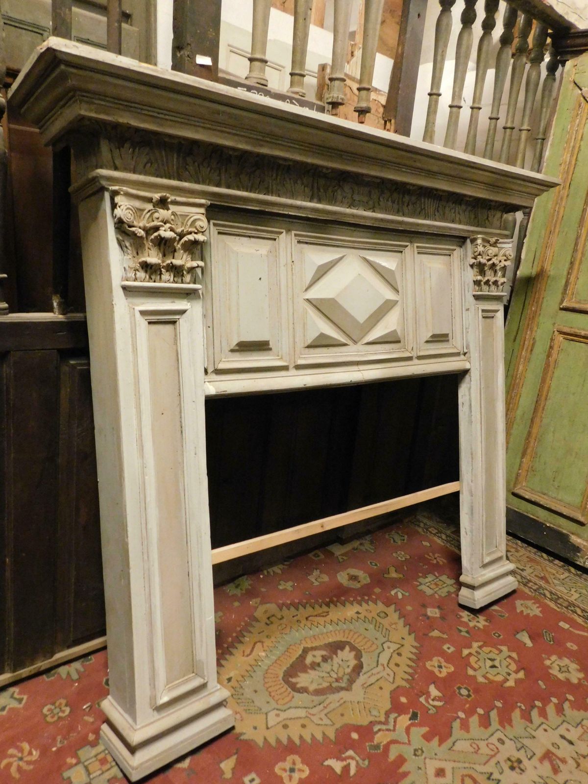 Fireplace In Gray Lacquered Wood With Sculpted Panels, Italy photo buy