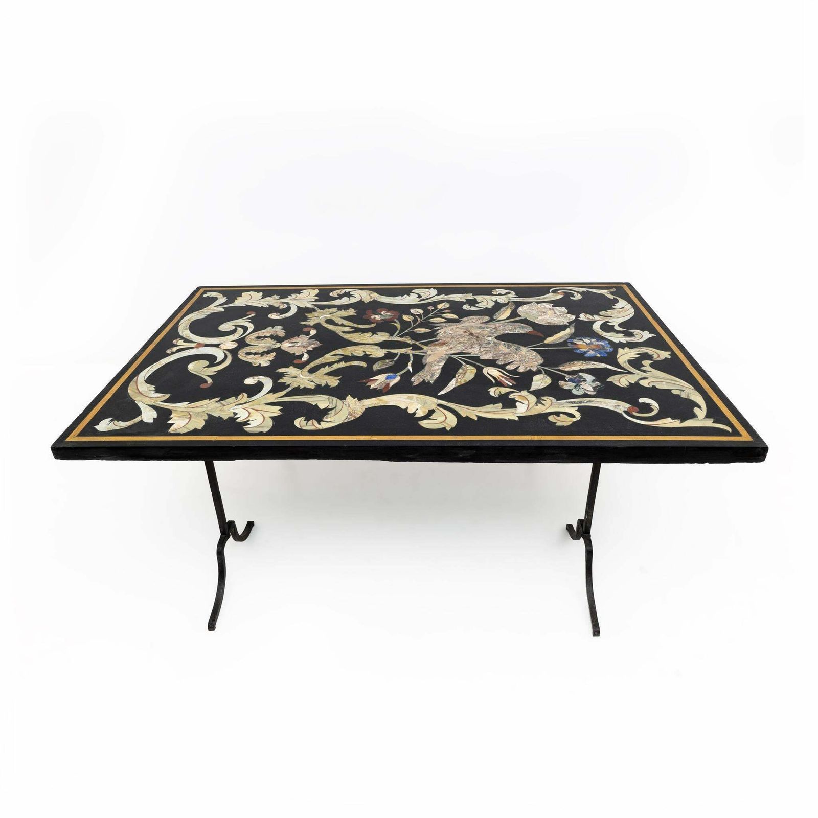 20th Century Italian Handmade Wrought Iron Coffee Table Frame Inlaid Marble Top photo furniture