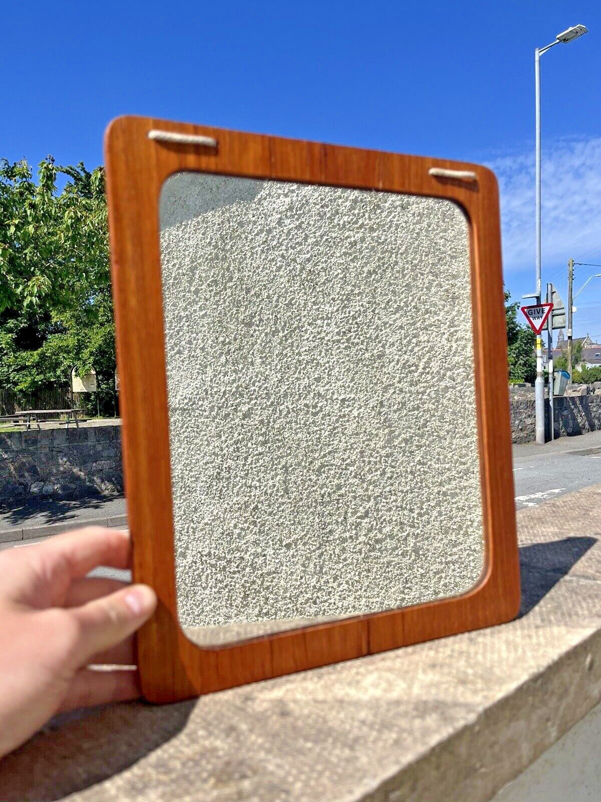photo buy Mid Century Modern Swedish Sowe Konst Sovestad Teak 60's Wall Mirror Scandi Mcm