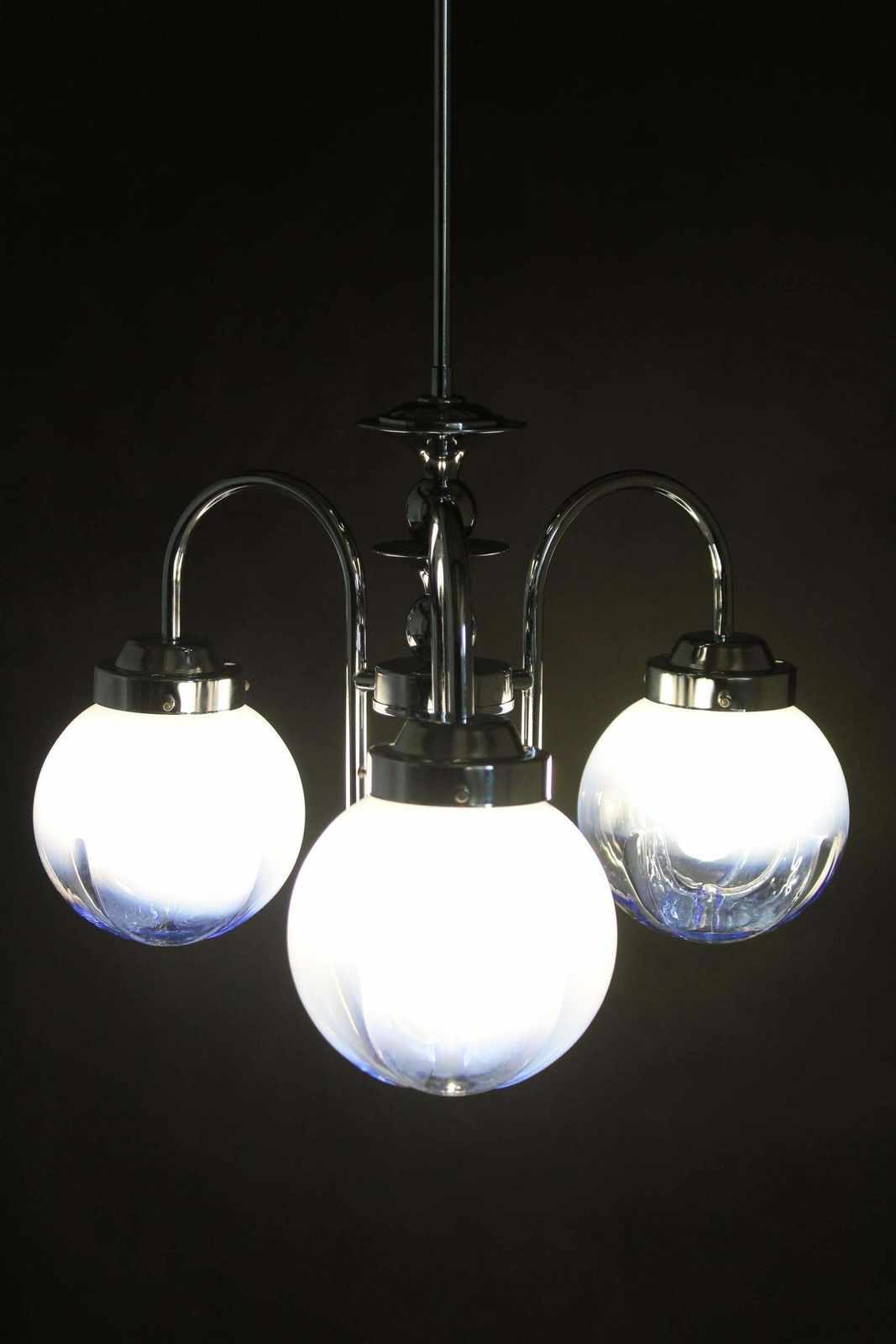 photo for sale 1960s Chrome Plated Chandelier With Murano Glass, Italy