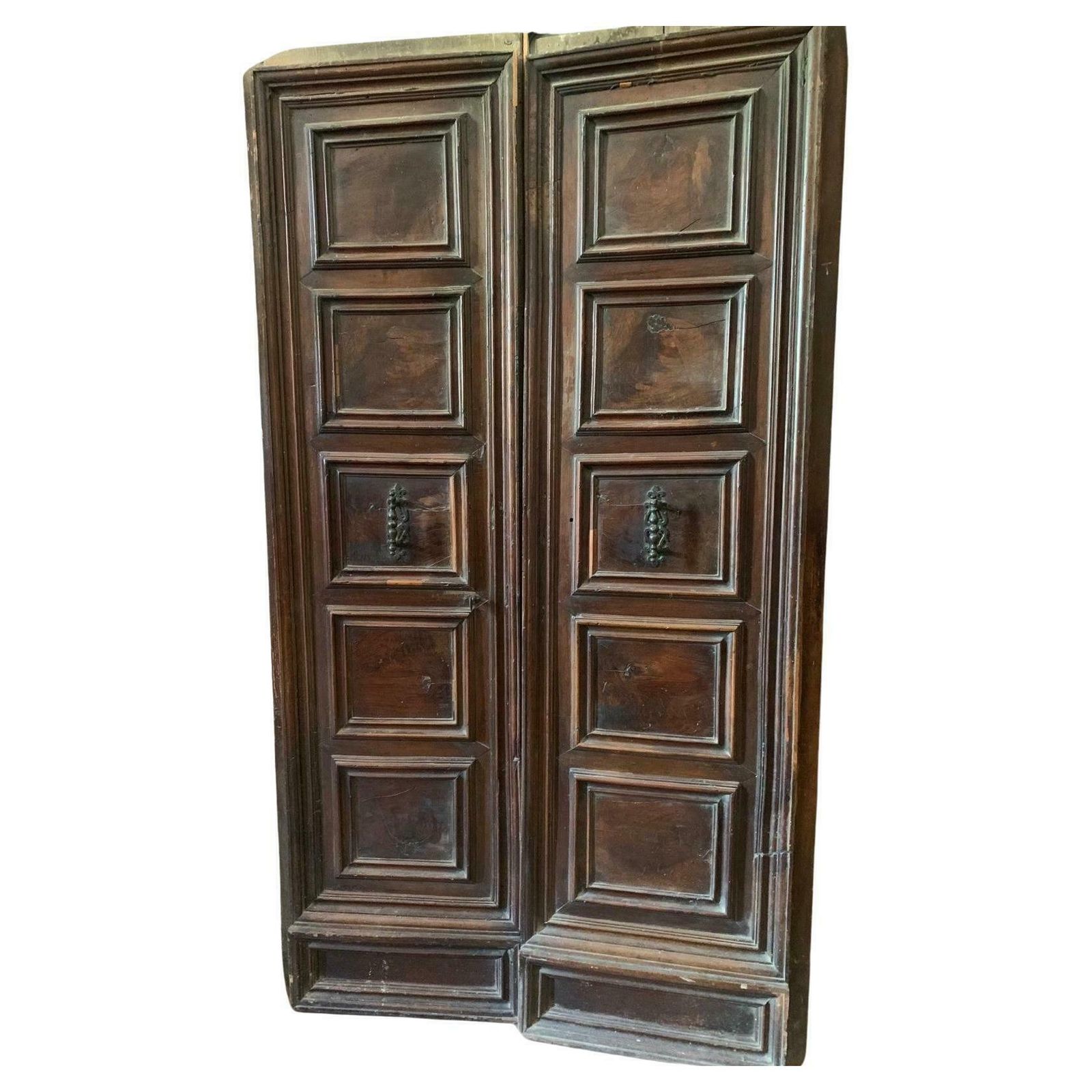 Double Wing Entrance Door, Veneered In Walnut Wood, Tuscany (Italy)