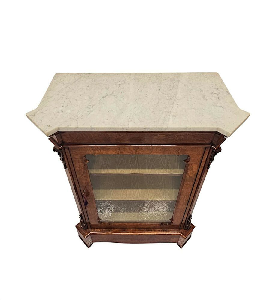 A Very Rare Pair Of 19th Century Carrara White Marble Top Cabinets photo for sale