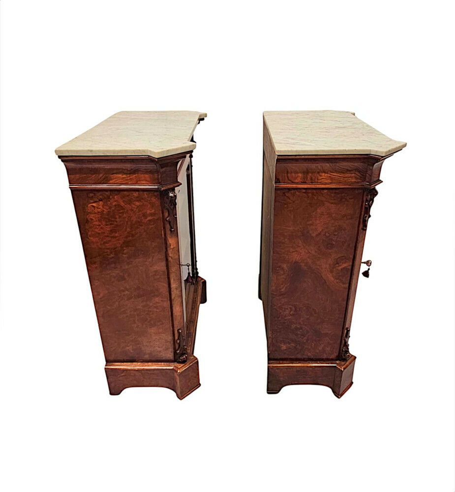 A Very Rare Pair Of 19th Century Carrara White Marble Top Cabinets photo vinterior