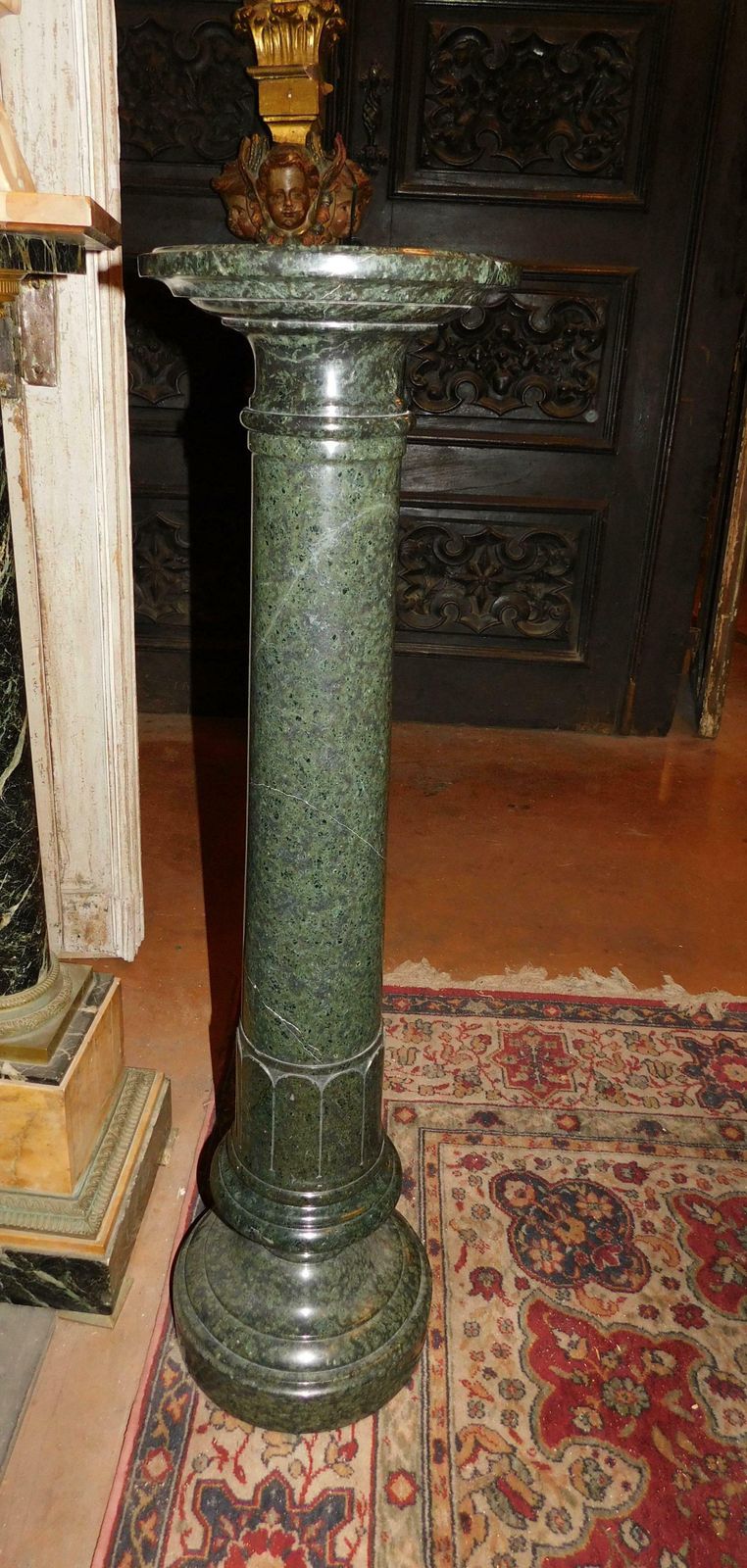 Column, Statue Holder, Carved In Verde Alpi Marble, Italy photo vintage