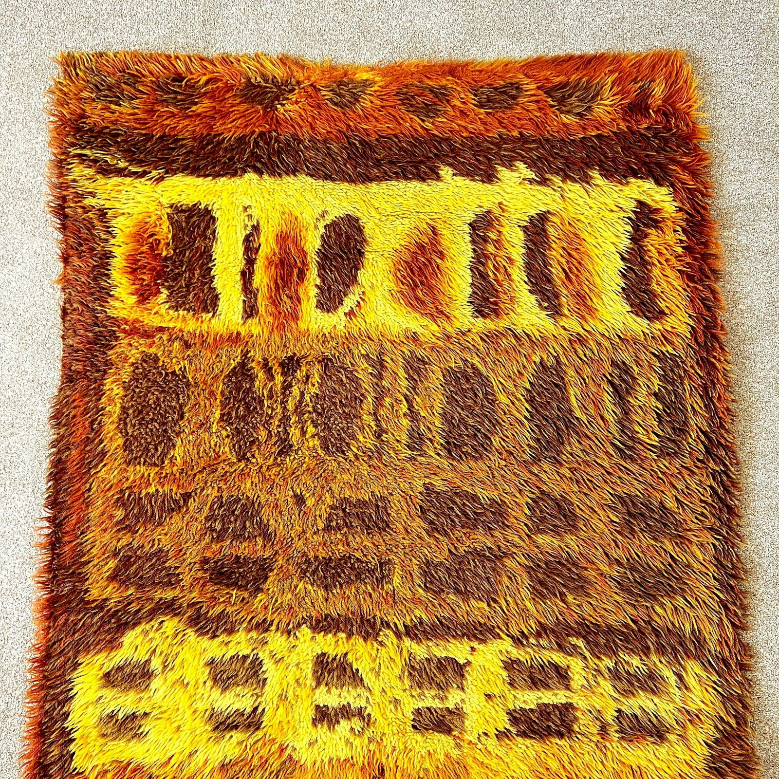 Mid Century Orange Brown Rug Rya, Vintage 70s Round Shag Style Rug, Retro 5ft X 3ft photo buy