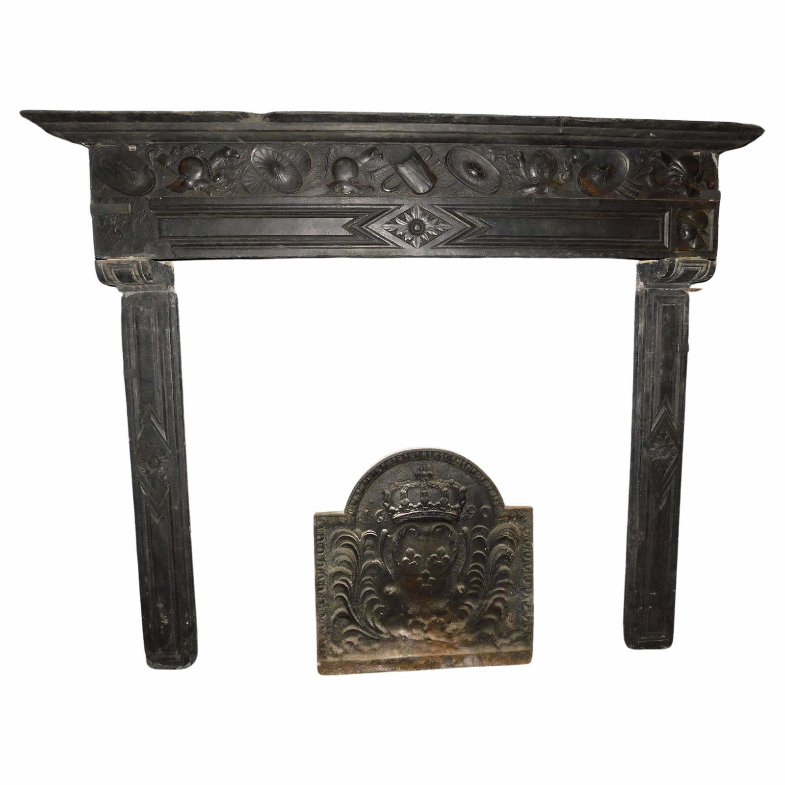 Fireplace Mantle Carved In Slate Stone, From Genoa (Italy)
