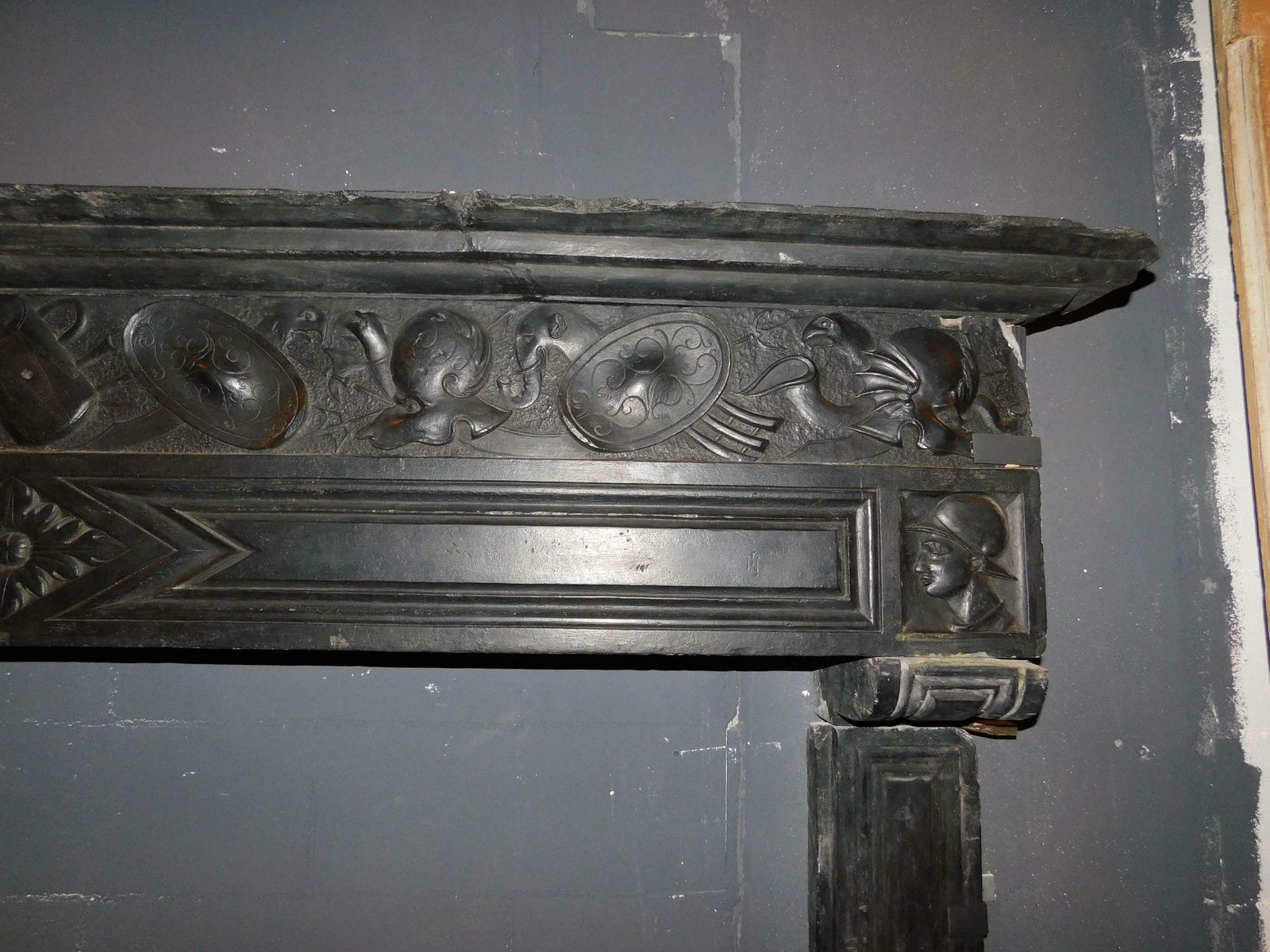 Fireplace Mantle Carved In Slate Stone, From Genoa (Italy) photo vintage