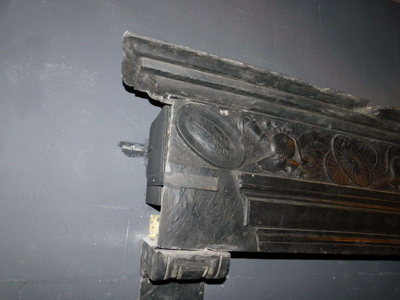 photo furniture Fireplace Mantle Carved In Slate Stone, From Genoa (Italy)