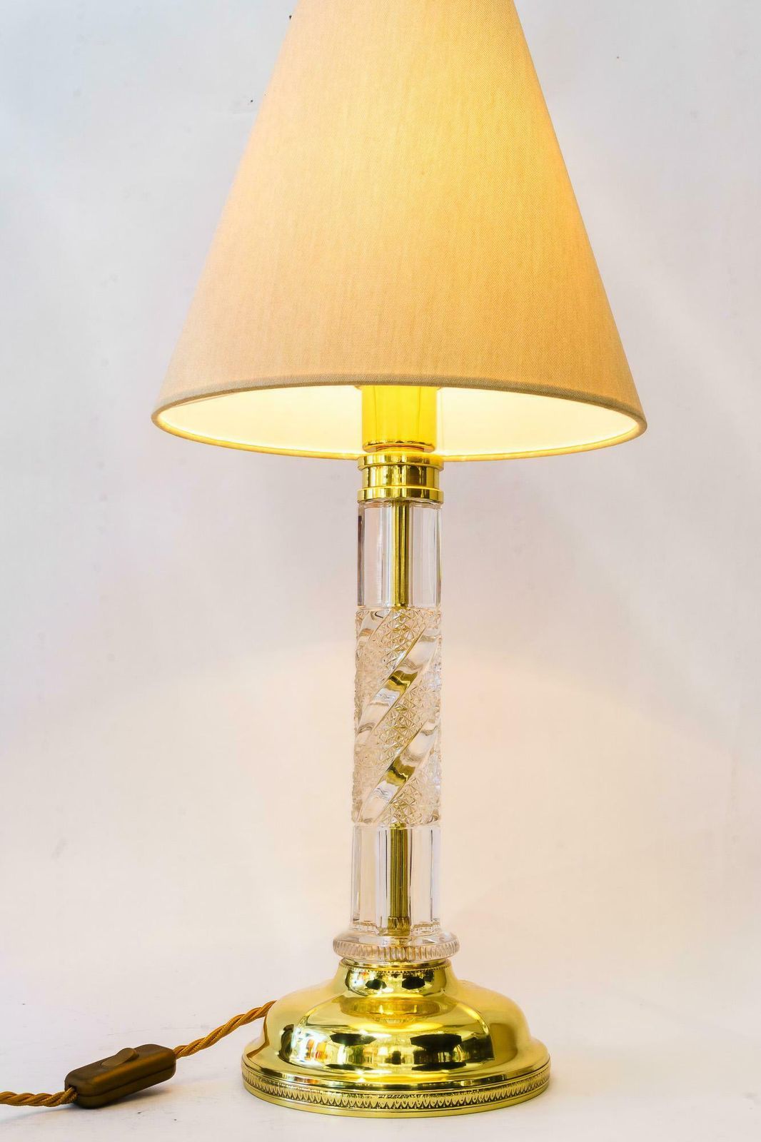 photo vinterior Big Art Deco Glass Rod Table Lamp With Fabric Shade Vienna Around 1920s