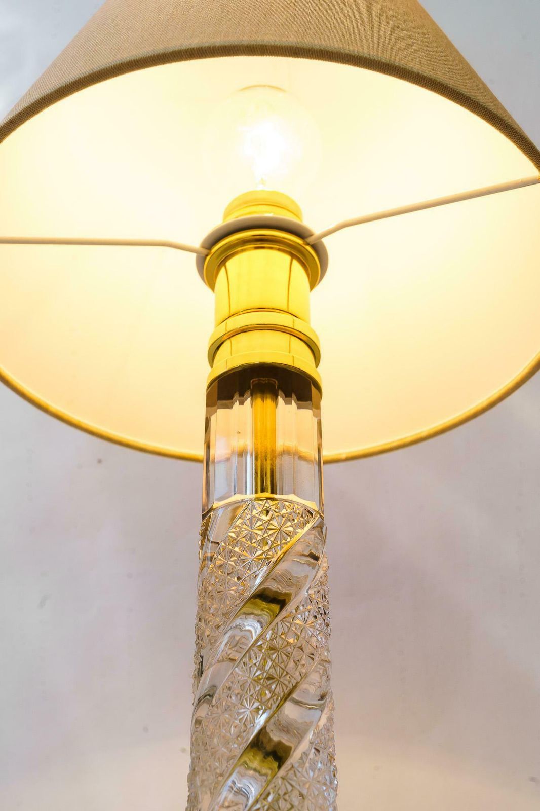 photo vintage Big Art Deco Glass Rod Table Lamp With Fabric Shade Vienna Around 1920s