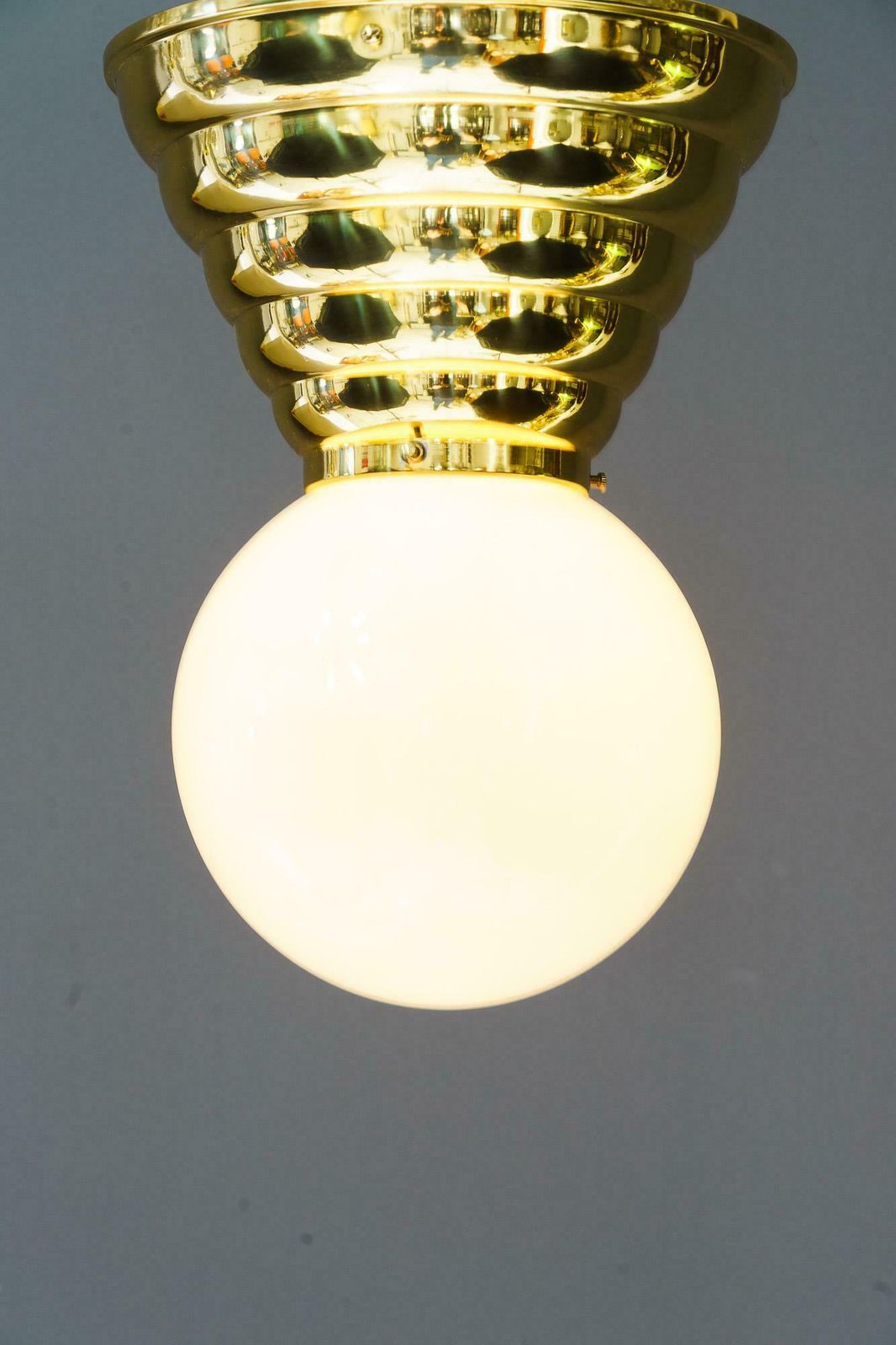 Art Deco Ceiling Lamp With Opal Glass Shade Vienna Around 1920s photo Lighting