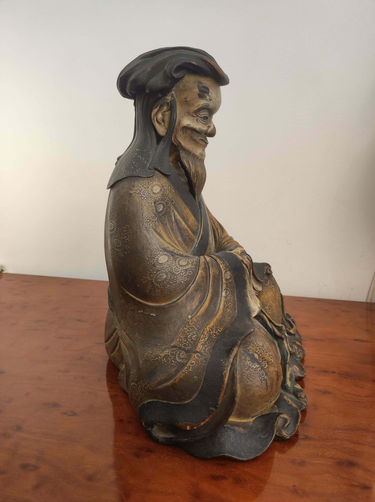 Japanese Old Man Statue, Tenmei Era, Dated 1781 photo vinterior