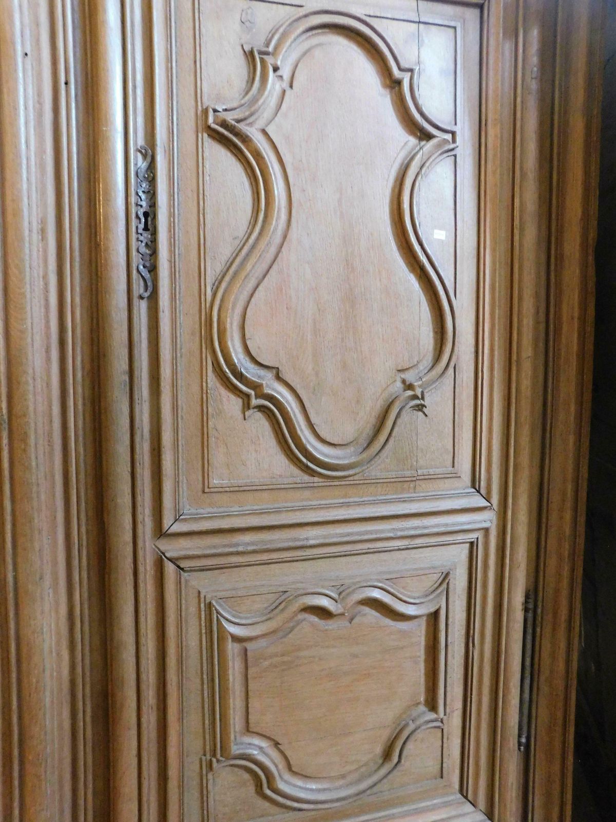 Placard, Wall Cabinet In Carved Oak Wood With Wavy Panels, France photo Furniture