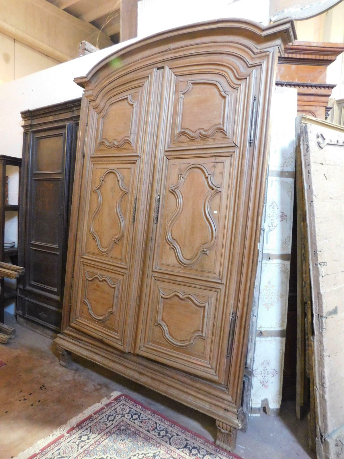 photo for sale Placard, Wall Cabinet In Carved Oak Wood With Wavy Panels, France