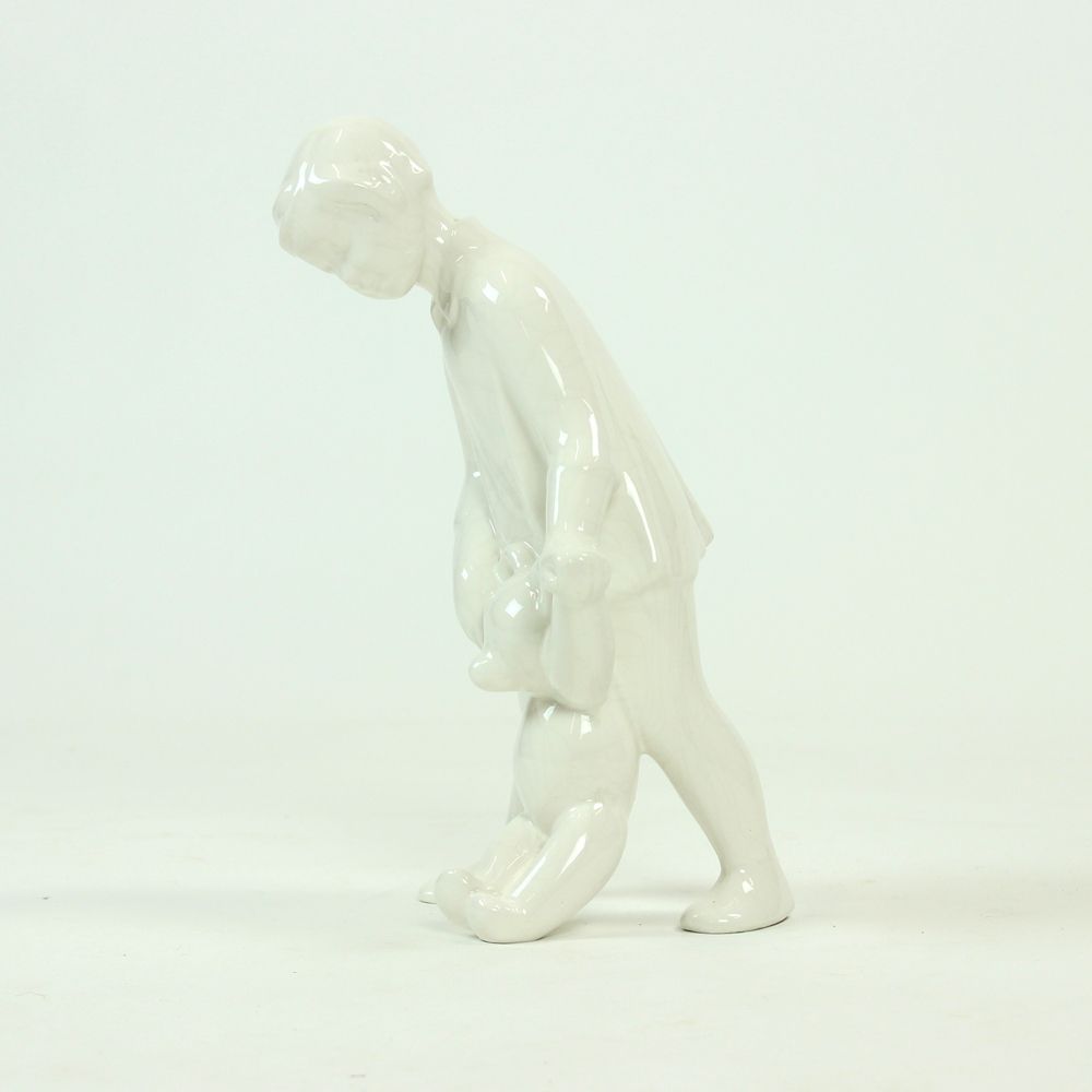 White Porcelain Sculpture Of A Girl With A Teddybear, Czechoslovakia 1960s photo 242.0