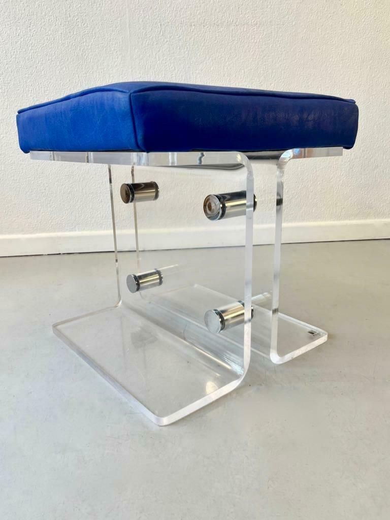 1/4 Vintage Acrylic & Faux Leather Stool By Marais International, France 1970s photo furniture