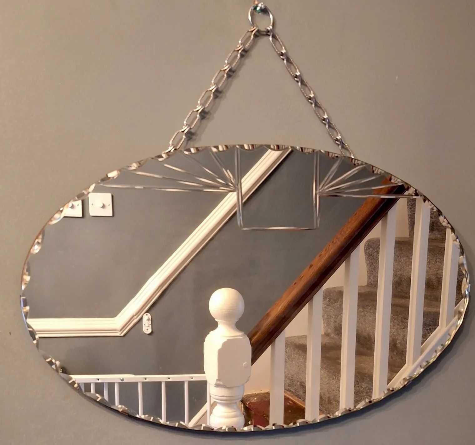 Art Deco Bevelled Edge Frameless Wall Mirror Lovely Raised & Engraved Details photo furniture