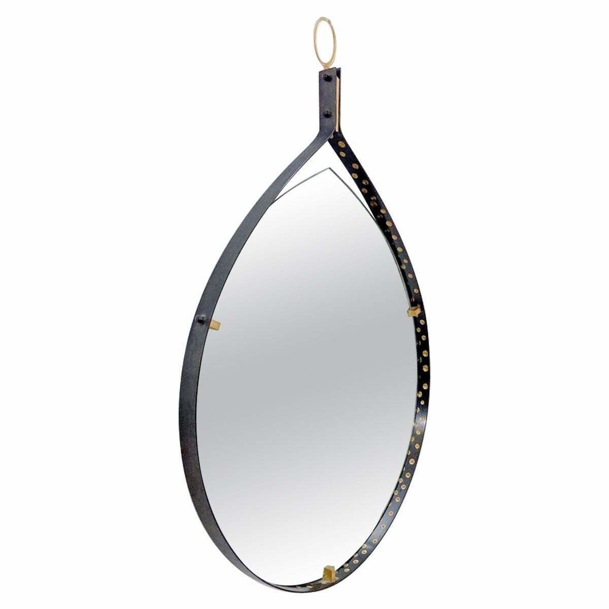 Mid Century Modern Brass And Steel Drop Shaped Mirror, Italy, 1970s