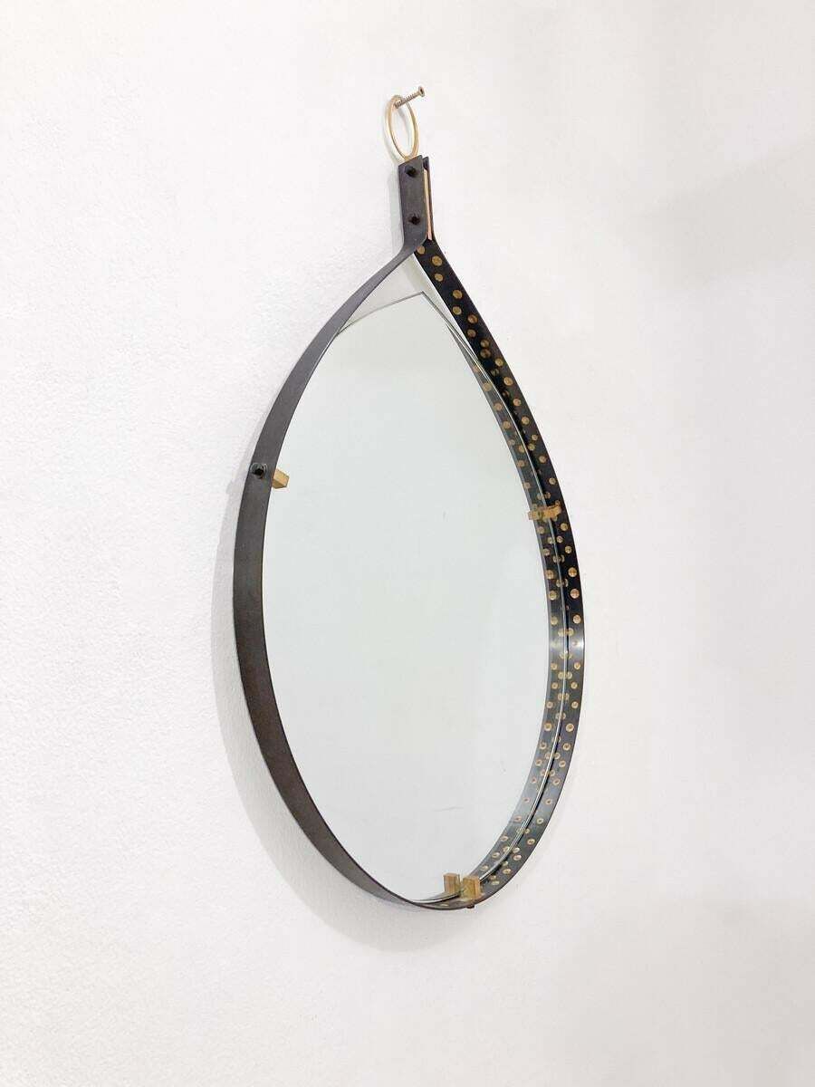 Mid Century Modern Brass And Steel Drop Shaped Mirror, Italy, 1970s photo furniture