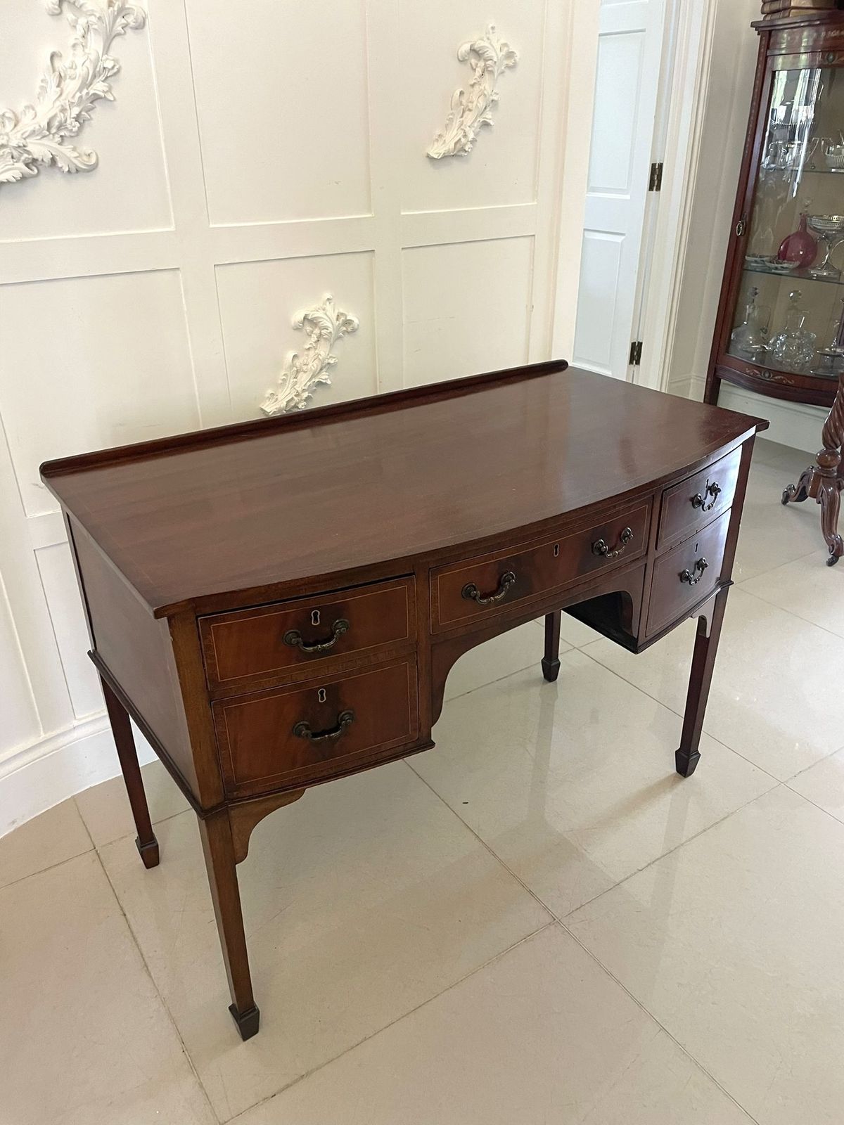 Antique Early 20th Century Mahogany Bow Front Inlaid Sideboard photo Furniture