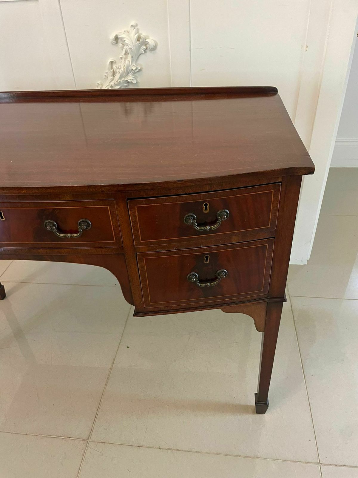 Antique Early 20th Century Mahogany Bow Front Inlaid Sideboard photo 1785.0