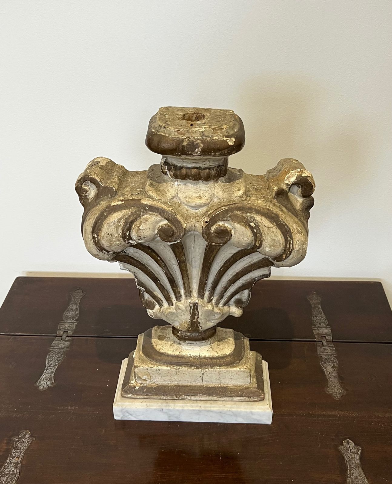 Decorative Element In Carved Wood On Carrara Marble Base photo Home Decor