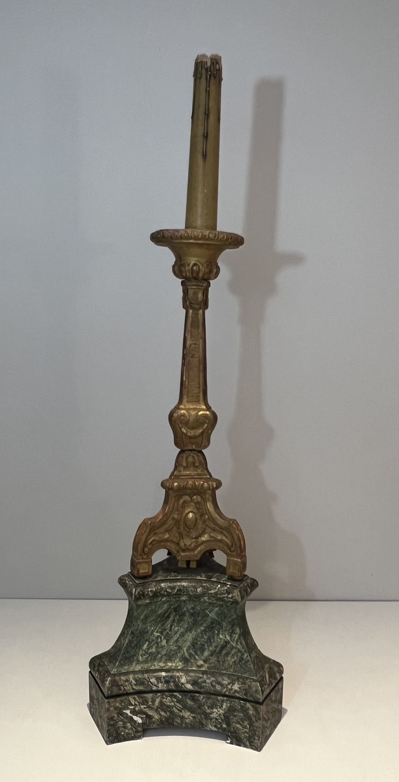 Large Candelabra In Carved Golden Wood On Patinated Base photo furniture