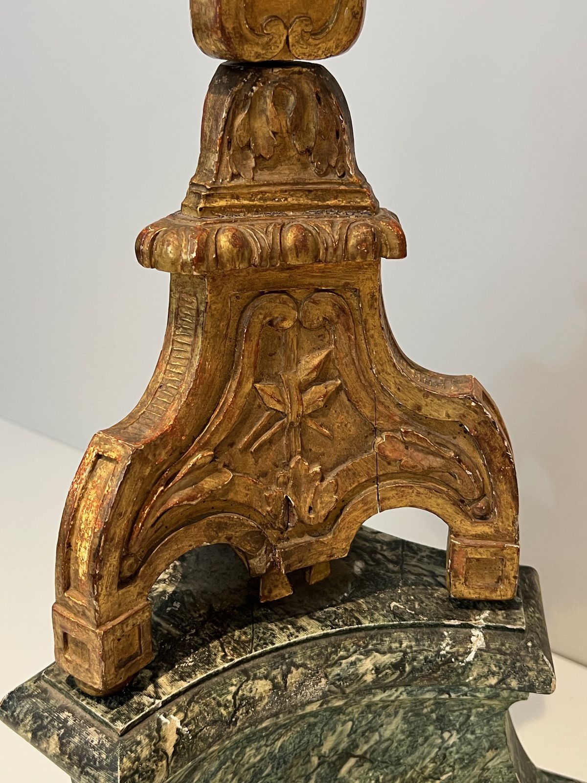 Large Candelabra In Carved Golden Wood On Patinated Base photo buy