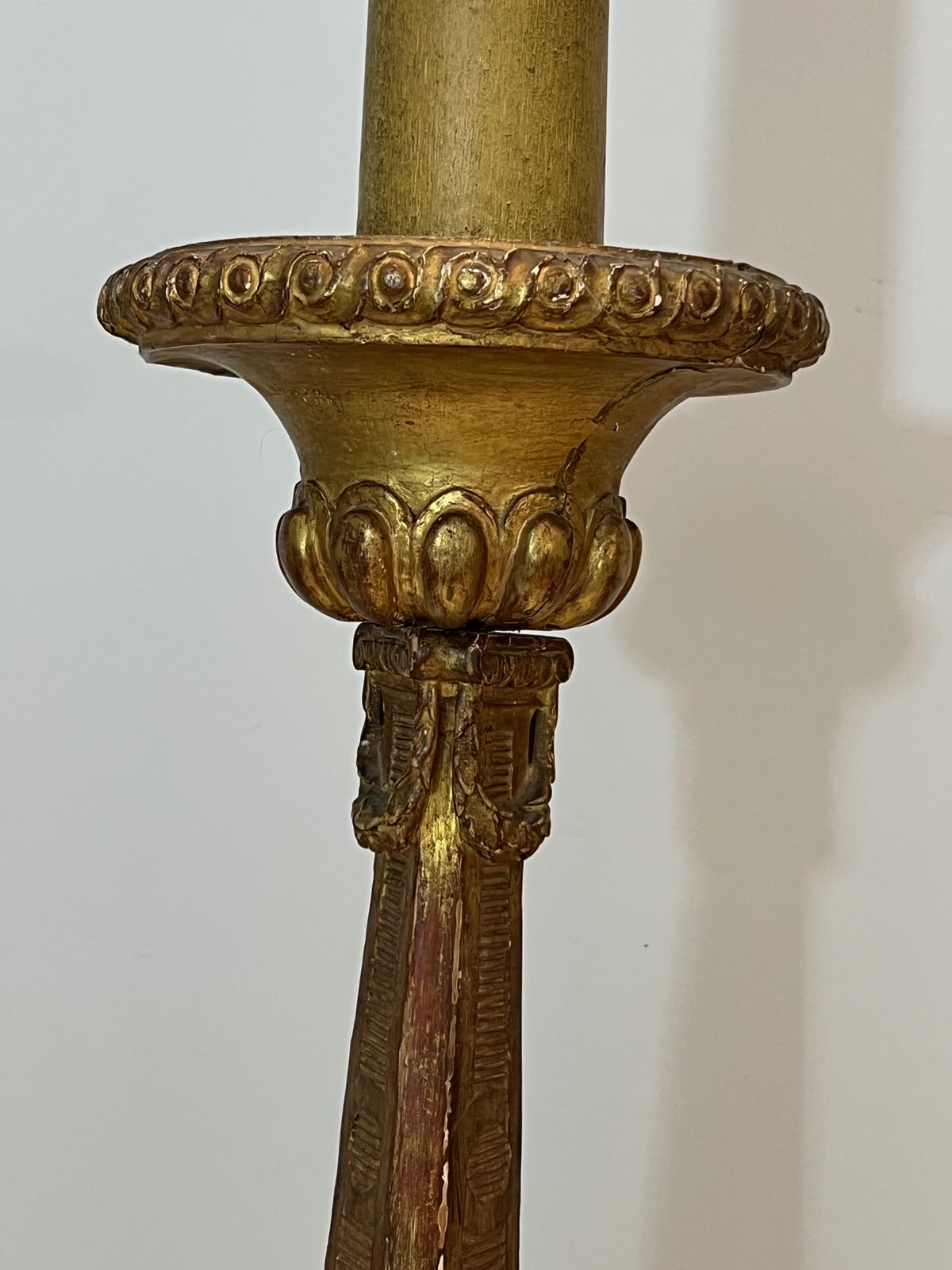 Home Decor Large Candelabra In Carved Golden Wood On Patinated Base photo