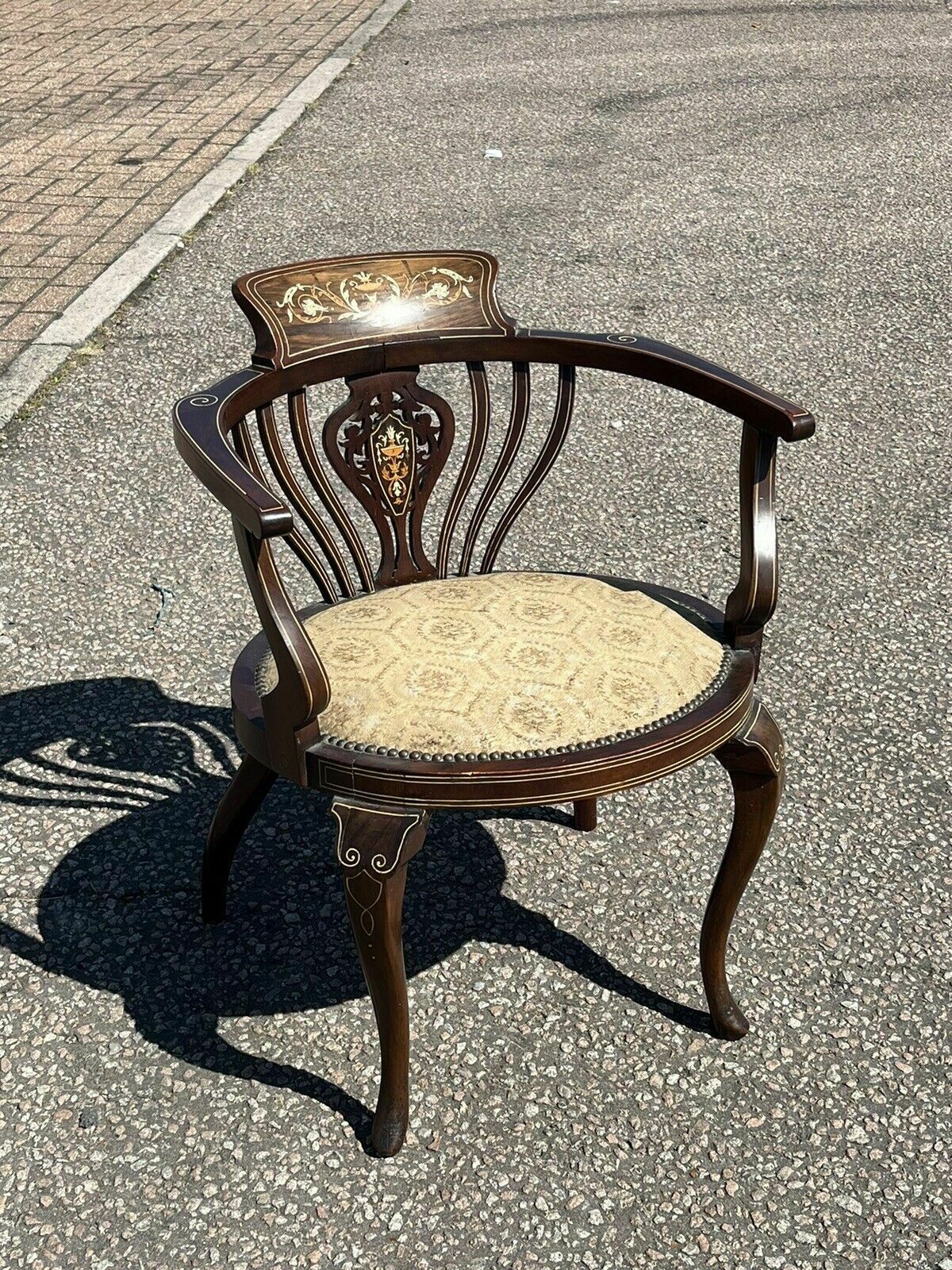 Edwardian Marquetries Inlaid Mahogany Armchair , Superb Quality. photo for sale