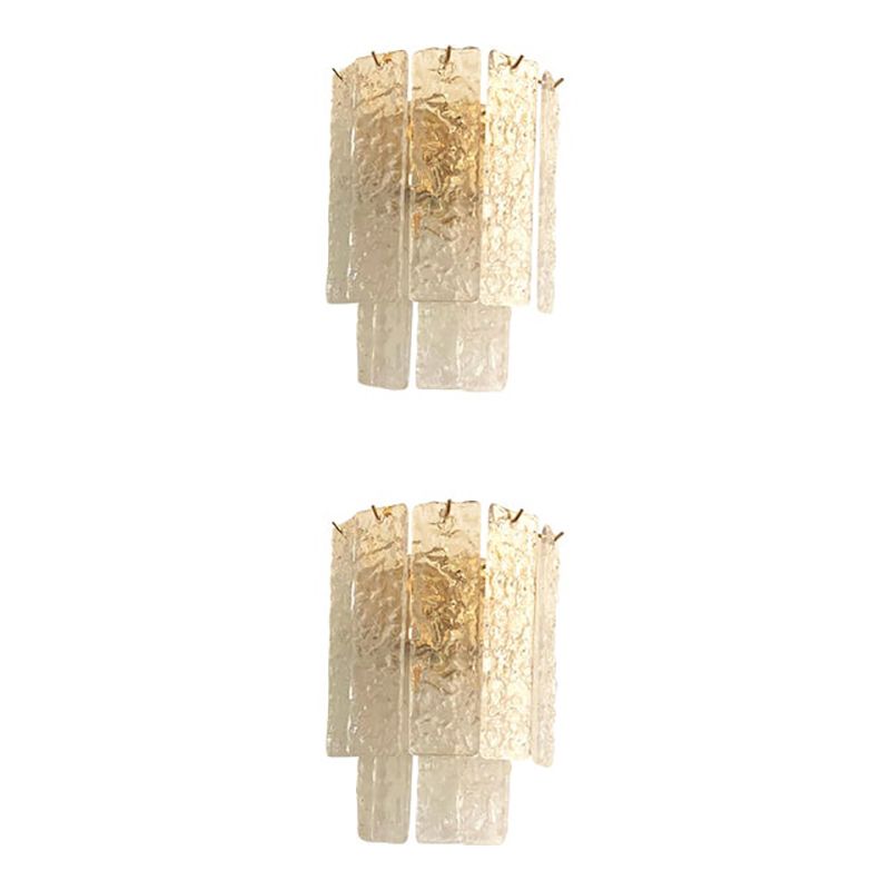 Pair Of Contemporary Hammered Strips ”Listelli” Murano Glass Gold Wall Sconces By Simoeng