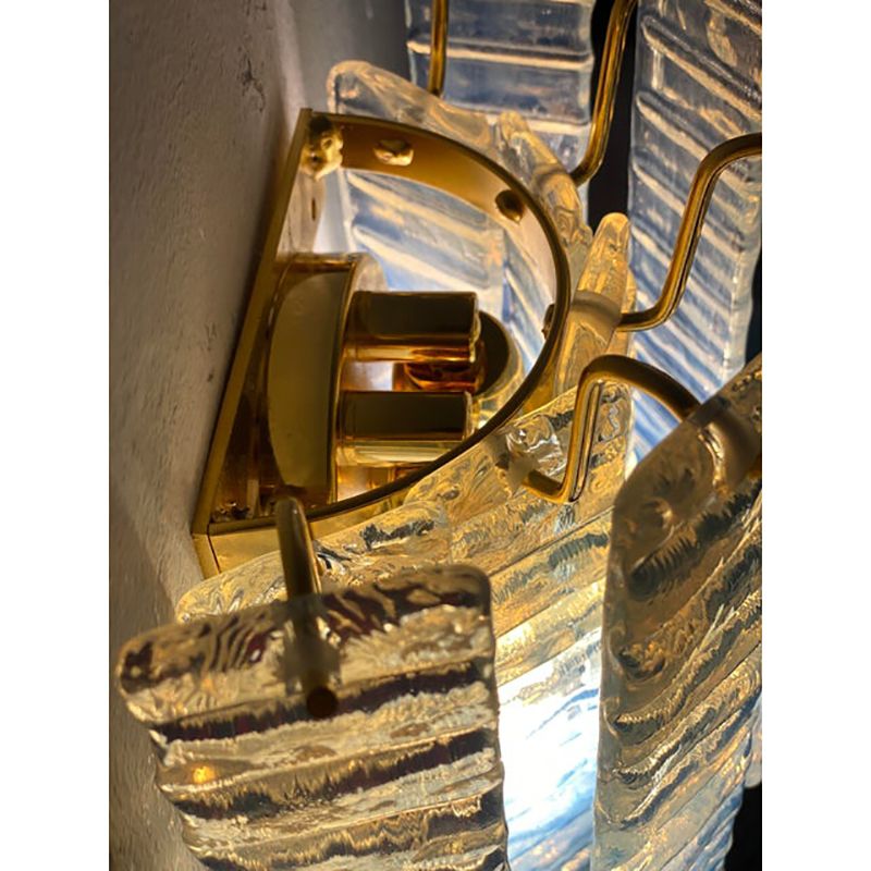 Set Of Two Contemporary Opalino Strips “Listelli” Murano Glass Gold Wall Sconces photo 4200.0