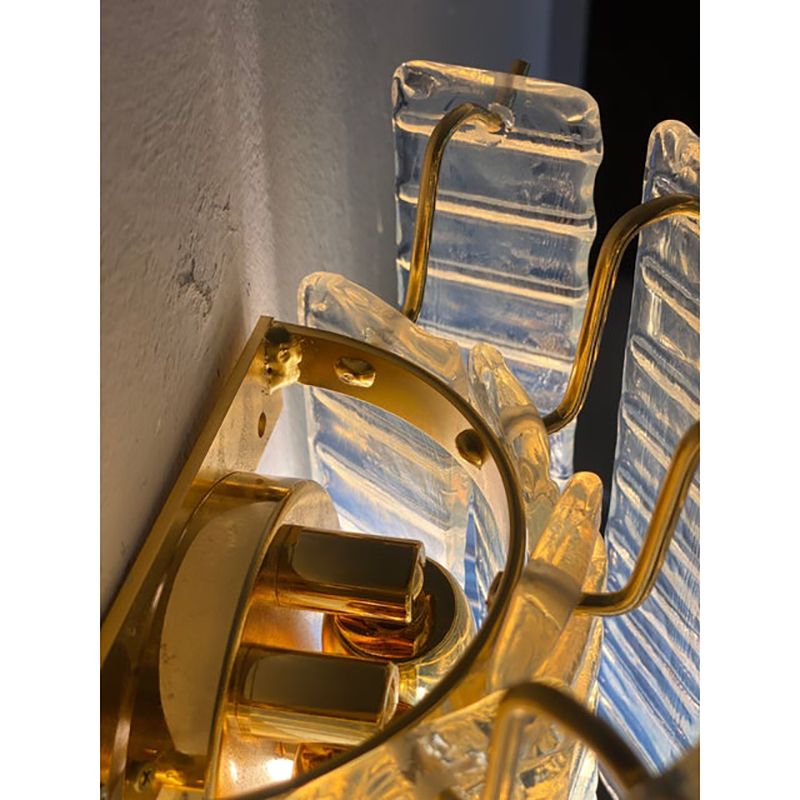 Lighting Set Of Two Contemporary Opalino Strips “Listelli” Murano Glass Gold Wall Sconces photo