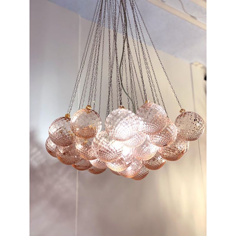 Contemporary Pink “Ballotton” Murano Glass Spheres Chandelier By Simoeng photo for sale