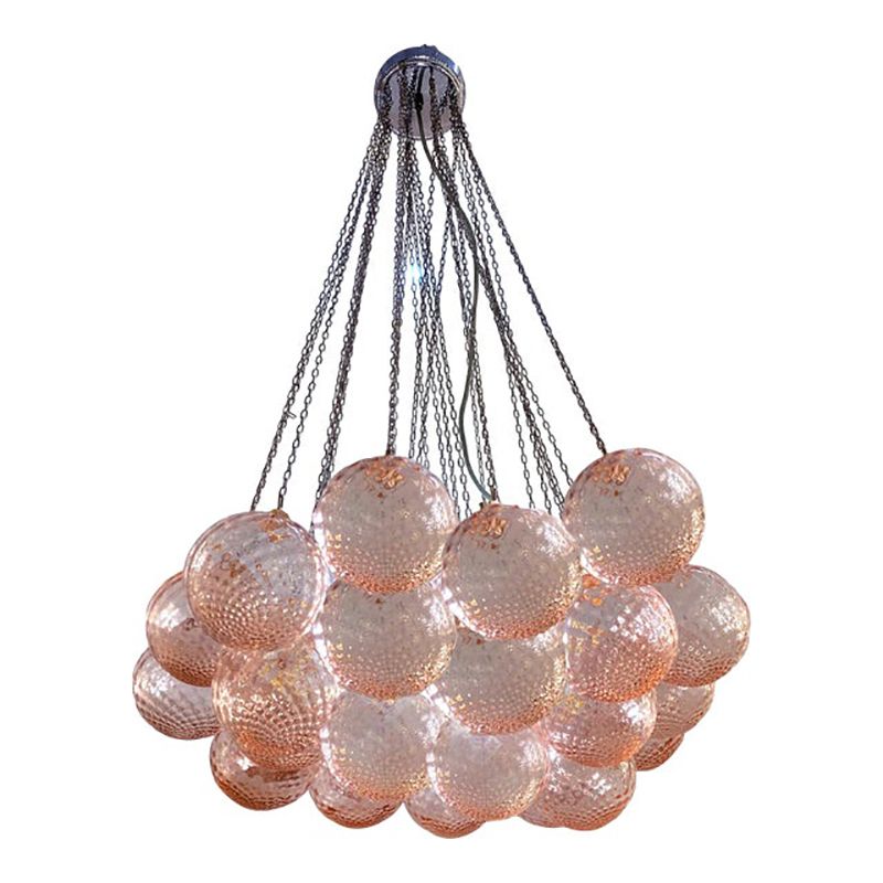 Contemporary Pink “Ballotton” Murano Glass Spheres Chandelier By Simoeng