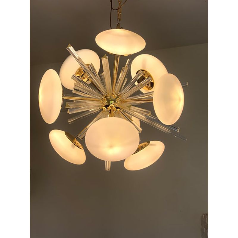 Contemporary Triedro And White Murano Glass Sputnik Gold Chandelier photo vintage
