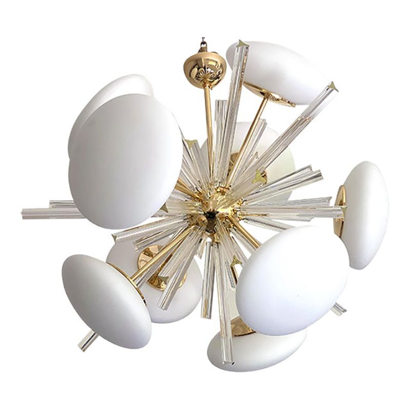 Contemporary Triedro And White Murano Glass Sputnik Gold Chandelier