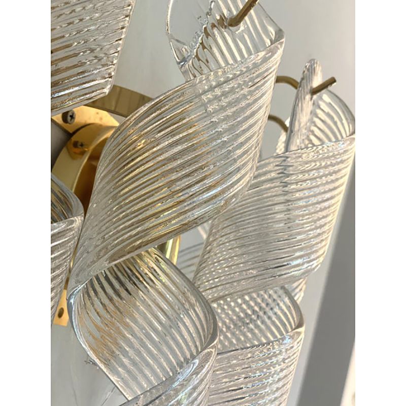 Set Of Two Transparent “Ricci” Murano Glass Gold 24k Wall Sconces In Mazzega Style photo Lighting