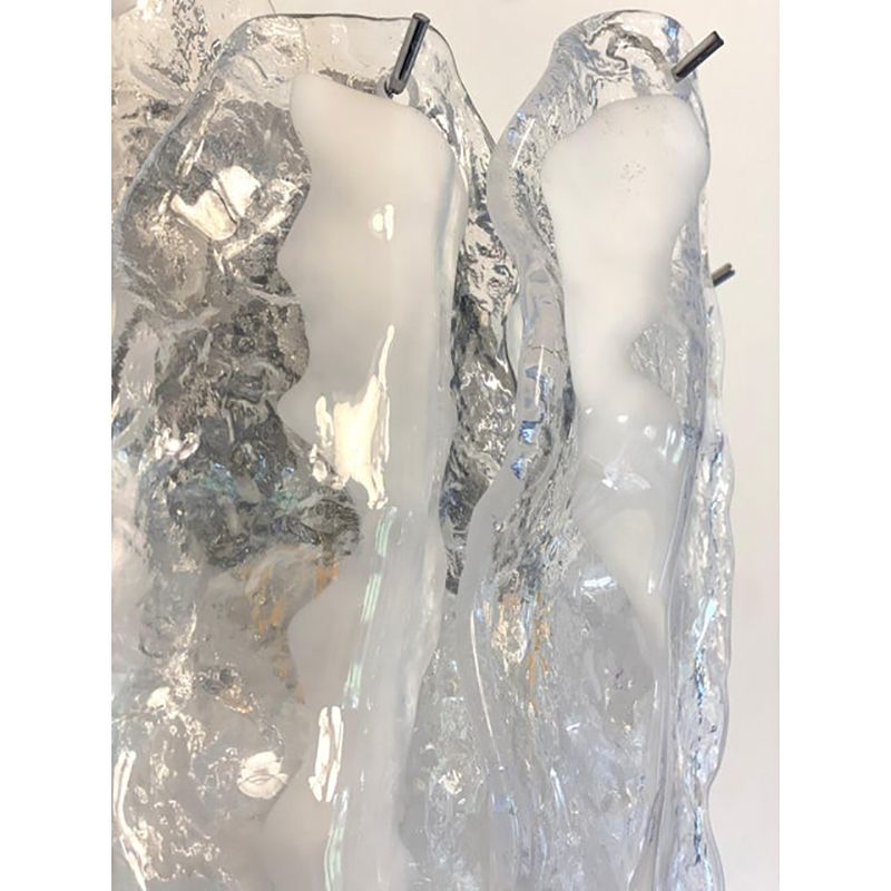 Set Of Two Transparent And White “Fiamma” Murano Glass Wall Sconces photo vintage