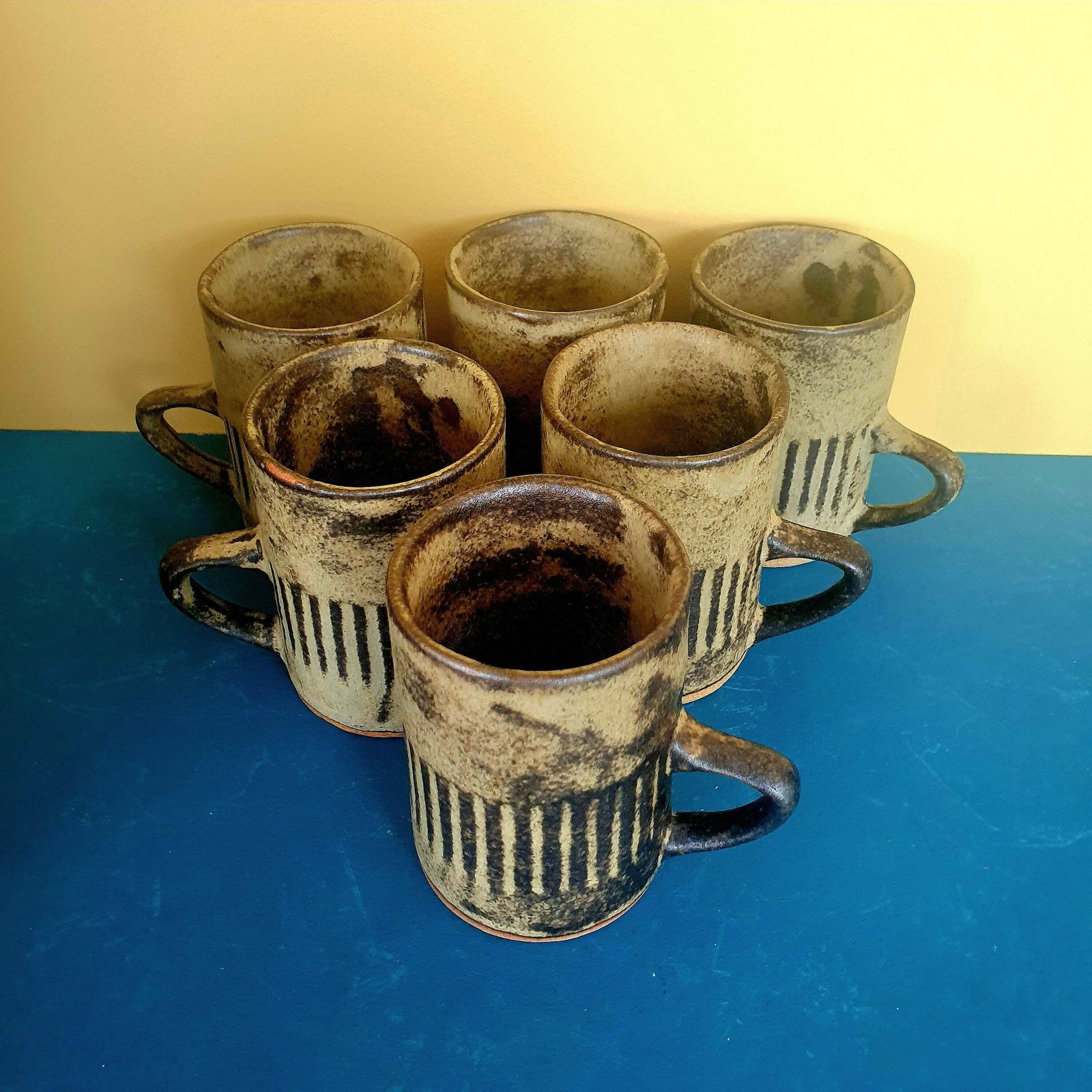 Vintage Tremar Pottery Teapot And 6 Mugs, Cornish Ceramics, 1970s photo for sale