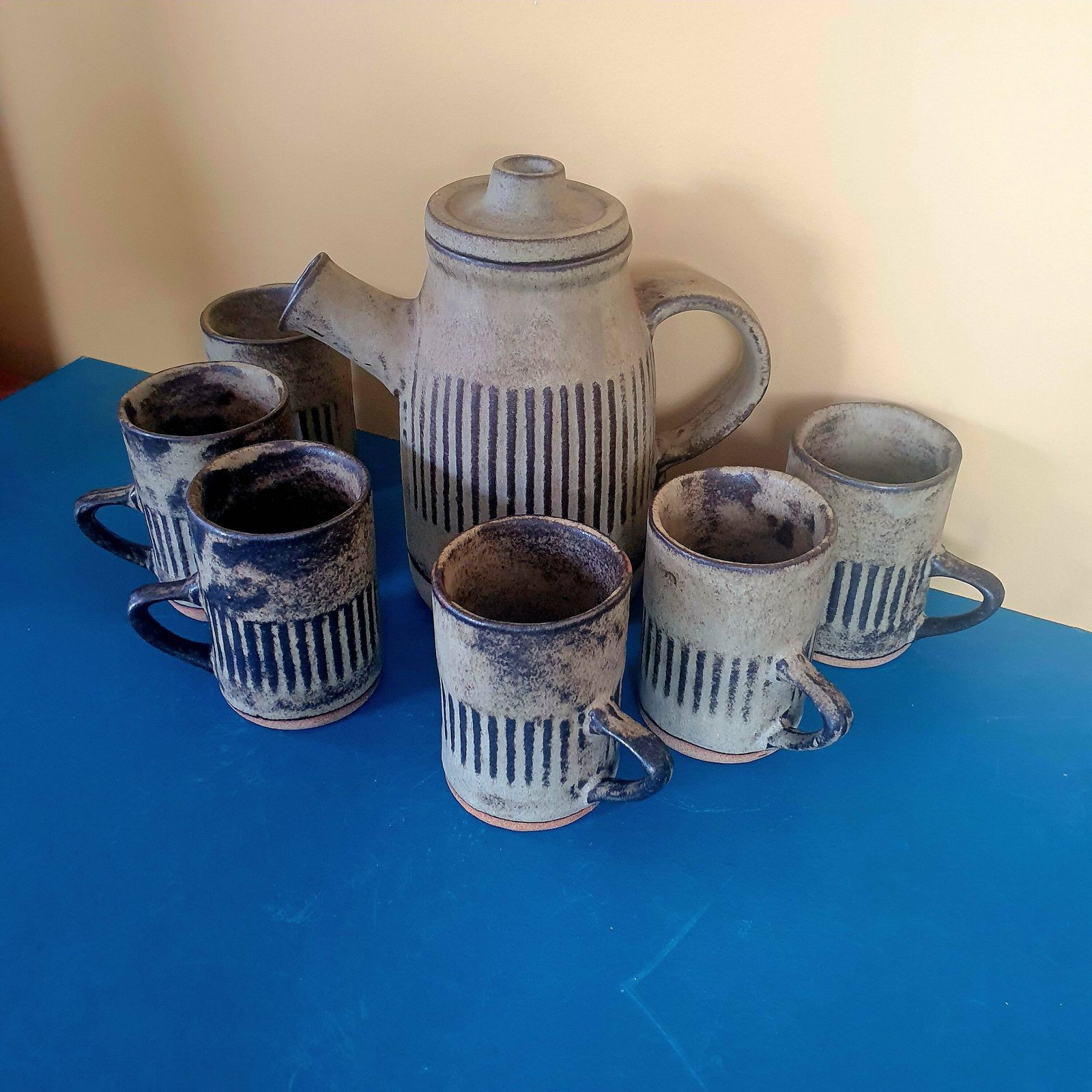 Vintage Tremar Pottery Teapot And 6 Mugs, Cornish Ceramics, 1970s photo buy