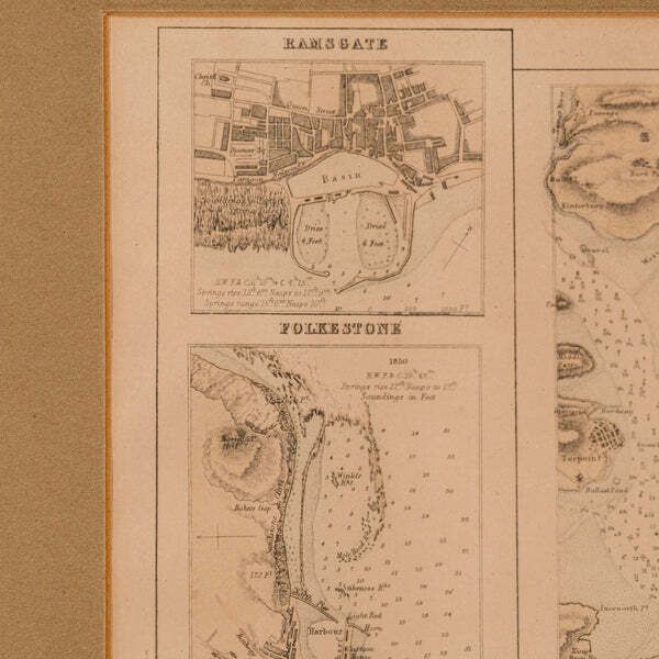 Antique Lithography Map, Coastal England, Framed Cartography Interest, Victorian photo vintage
