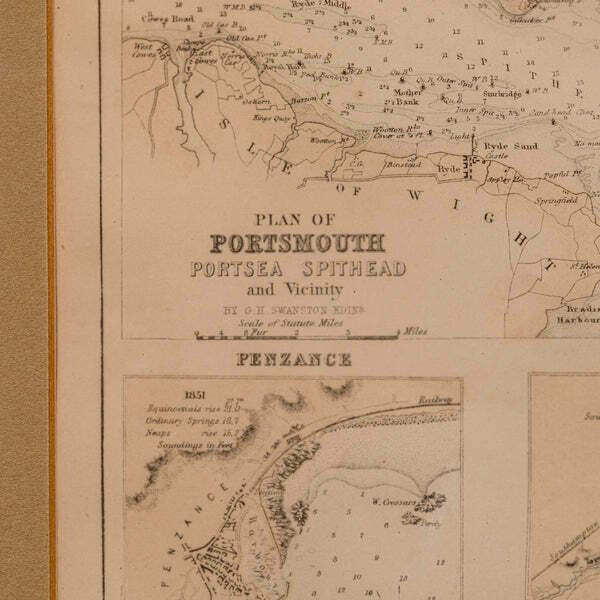 photo for sale Antique Lithography Map, Coastal England, Framed Cartography Interest, Victorian