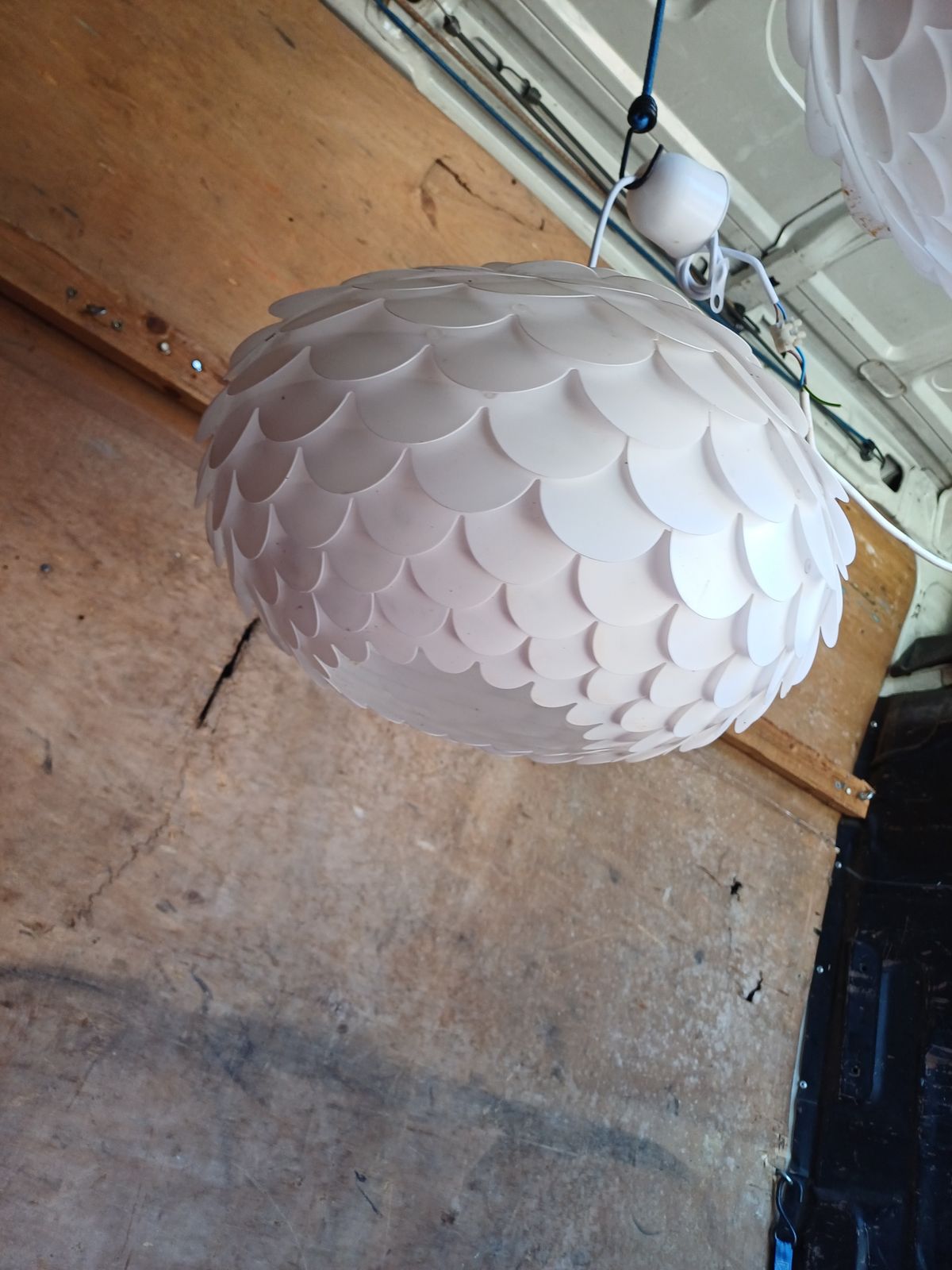 Pair Of Vintage White Plastic Pendant Lights photo Lighting