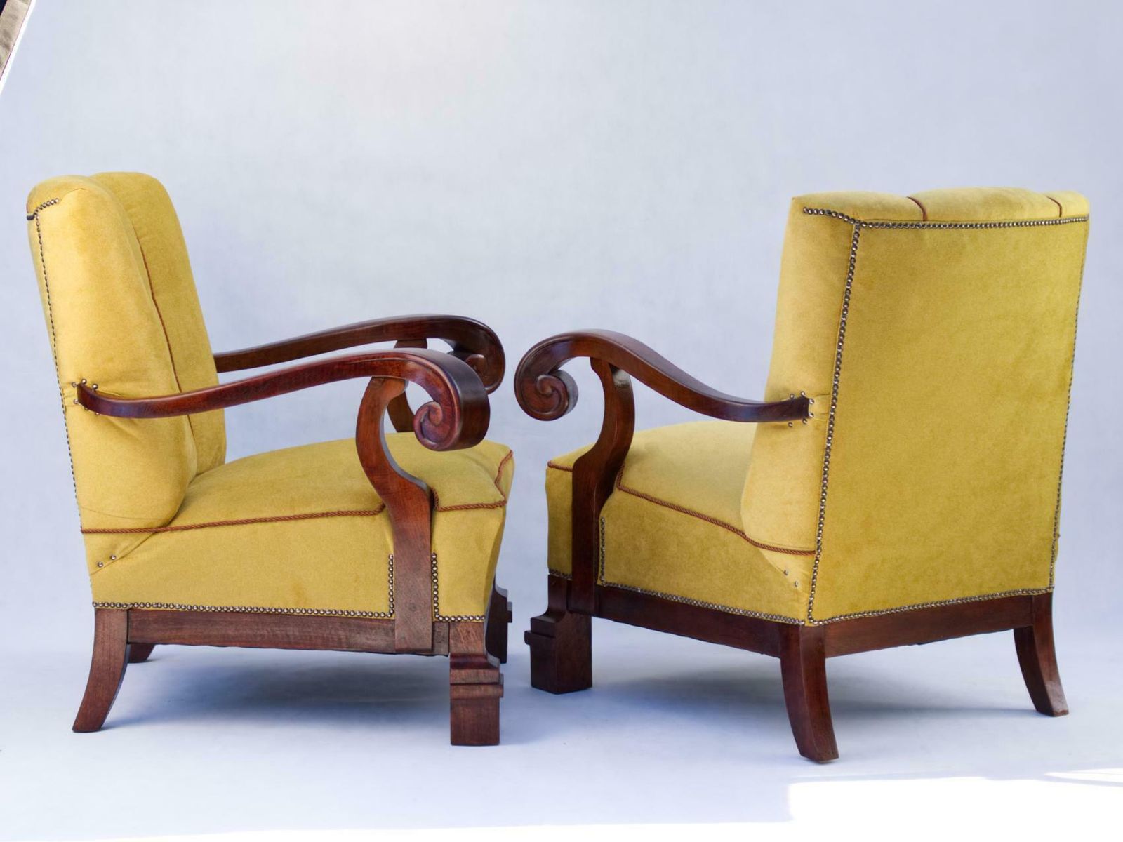 Hand Carved Walnut Art Nouveau Armchairs, Circa 1920 photo furniture