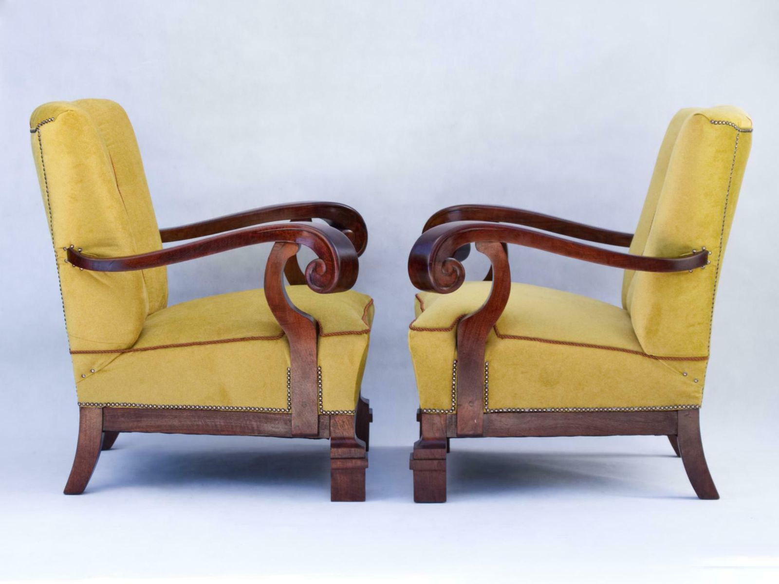Hand Carved Walnut Art Nouveau Armchairs, Circa 1920 photo Furniture