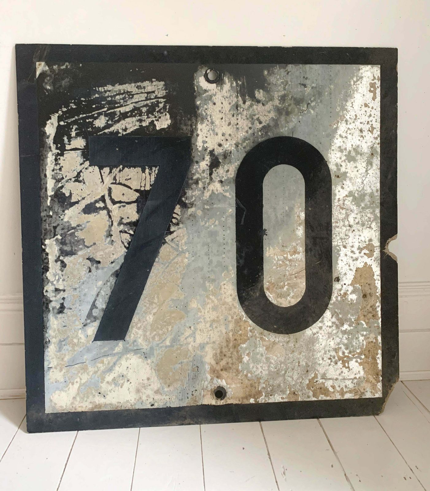 photo for sale Large Rare Distressed French Sncf Railway 70 Speed Limit Sign